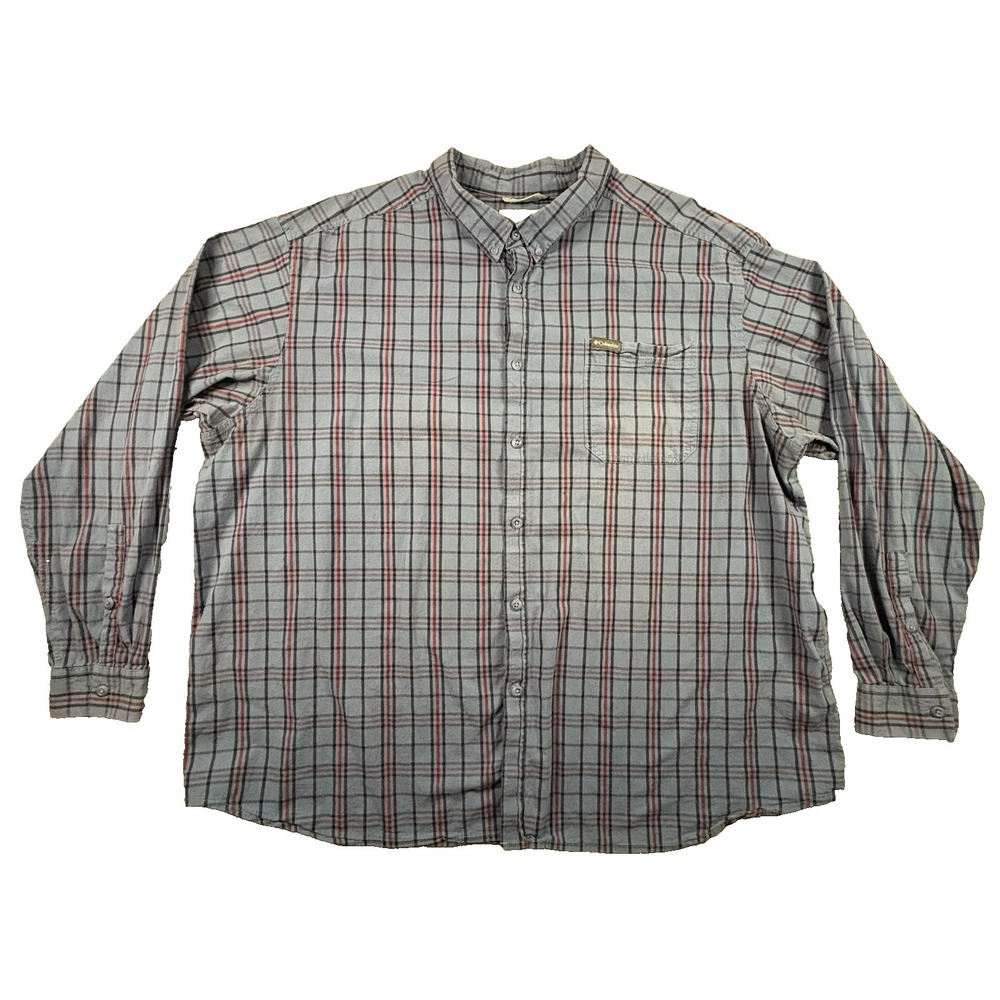 Columbia Men's 4XL Blue & Red Plaid Button Down Shirt Stretch Cotton SEE DESC
